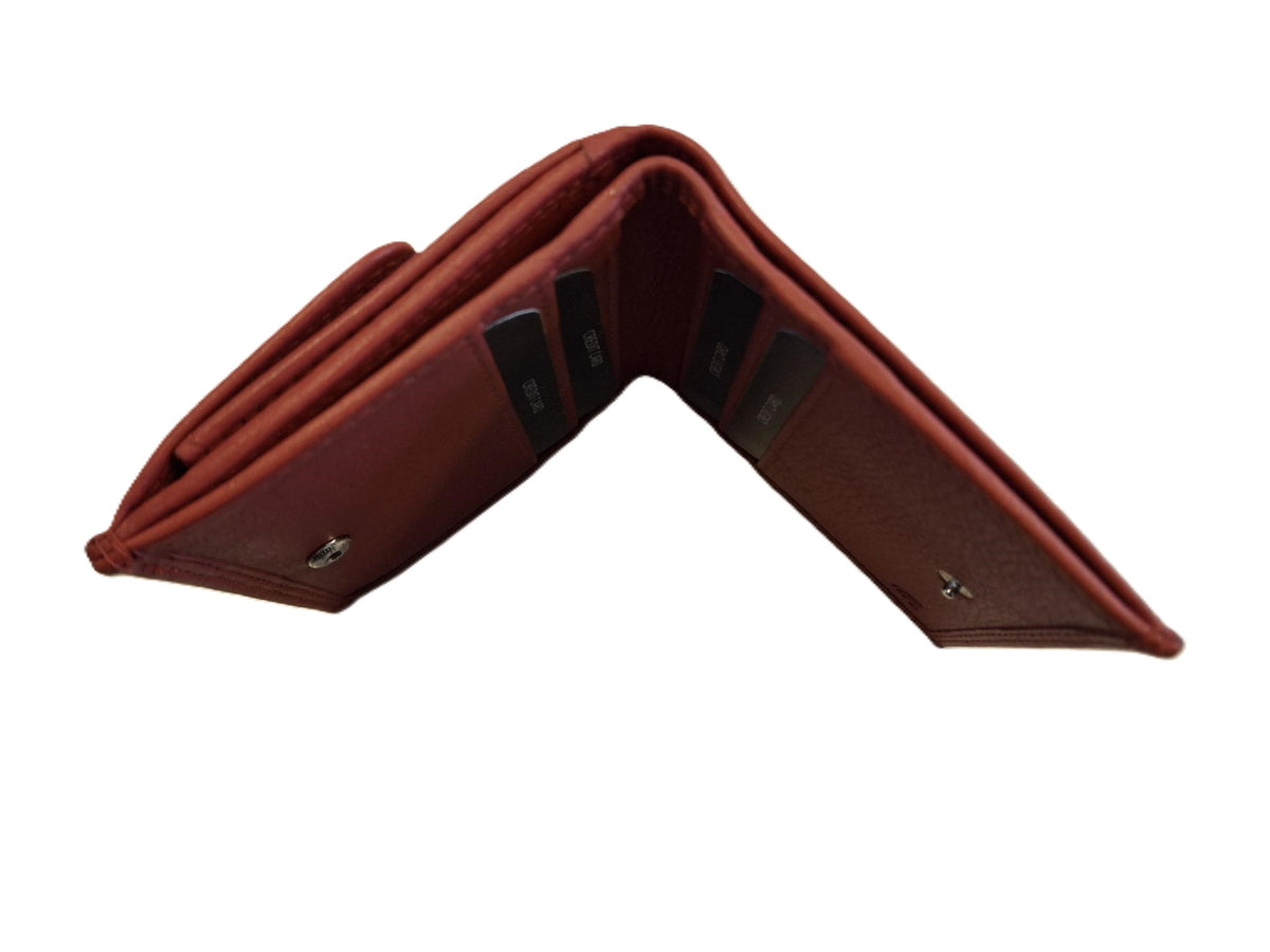 Oi rode leren dames billfold afsluitbaar / platte portemonnee met kleingeld aan de buitenkant / dunne beurs met pasjes verticaal / RFID SAFE / rood leer / 637RMD