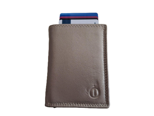 OI platina kleurige leren portemonnee met Figuretta pasjeshouder / Compact portemonneetje met Cardprotector en muntvak / compleet beursje met RFID SAFE kastje / metalen pasjeshouder in anti skim portemonnee / goud-zilver leer / 145PLATINA