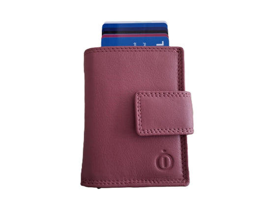 OI oud roze leren complete portemonnee met figuretta Cardprotector / compacte leren beurs met metalen pasjeshouder afsluitbaar / anti skim kastje in portemonnee / rose leer /106DAM