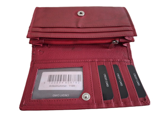 OI rode leren dames portemonnee met klep / platte huishoudbeurs / lange envelopportemonnee afsluitbaar / RFID protected / rood leer / 118R