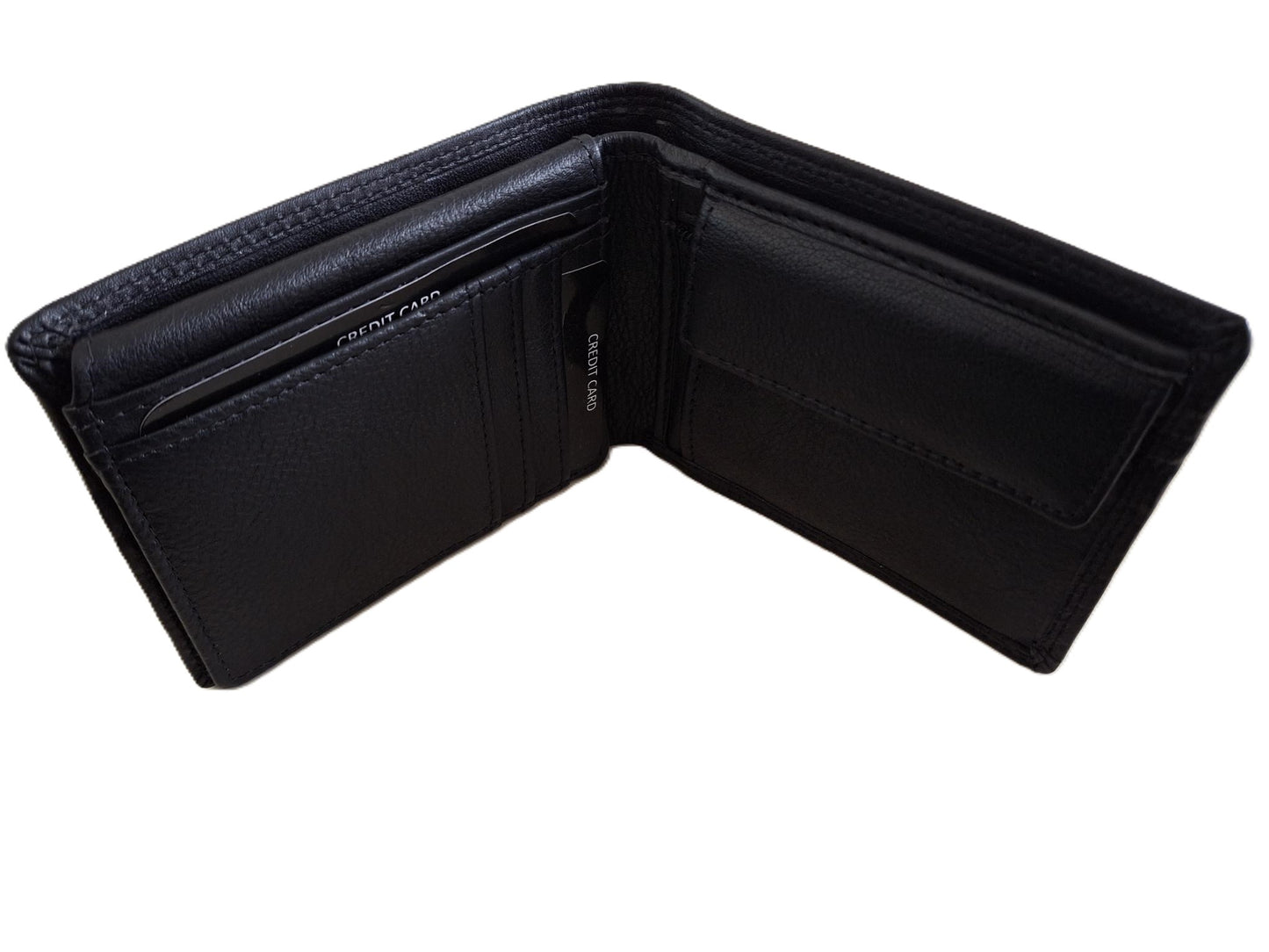 Oi zwarte leren herenportemonneetje met ritsvak voor kleingeld / kleine platte billfold met rits voor munten / compact beursje voor 9 pasjes / RFID safe / zwart leer / 621