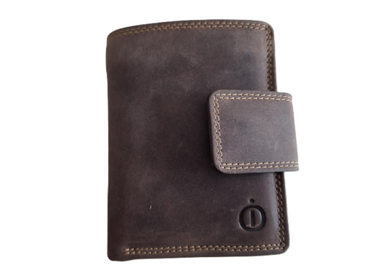 Oi Hunter bruine leren billfold met Cardprotector afsluitbaar / normale portemonnee met Figuretta pasjeshouder en lip om af te sluiten / complete portemonnee met anti skim kastje / leren beurs met metalen pasjeshouder / bruin leer / 671H