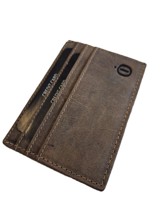 OI Hunter bruine leren Creditcardhouder / zeer dun dubbelzijdig pasjesmapje met zichtvenster / platte leren pasjesouder / RFID SAFE / bruin leer / 373H