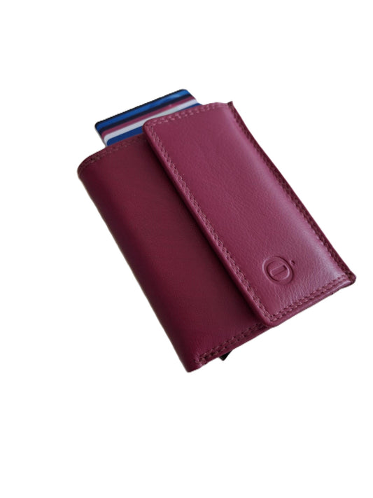 OI Fuchsia roze leren portemonnee met Figuretta pasjeshouder en ruimte voor kleingeld / Compact portemonneetje met Cardprotector en ruim munt vak / compleet beursje met RFID SAFE kastje / rose leer / 146Fuchsia