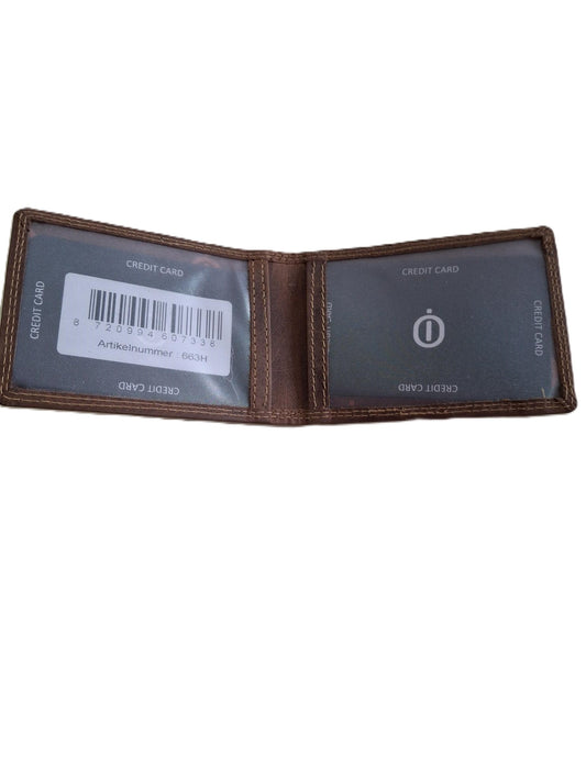 Oi Hunter bruine leren creditcardhouder / zeer dun mapje voor 2 pasjes met zichtvak en ritsje / plat identiteitsmapje met ritsje / bruin leer / 663H