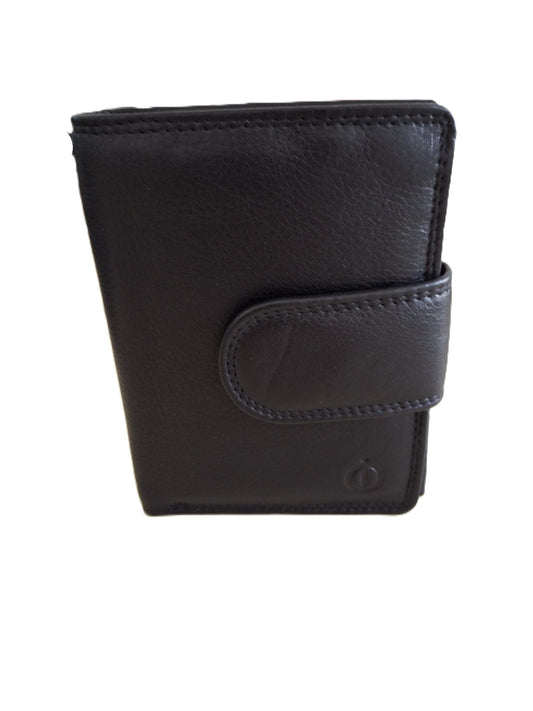 OI zwarte leren dames of heren billfold hoog model afsluitbaar / unisex portemonnee voor veel pasjes met lip om af te sluiten / compacte beurs zwart / RFID SAFE / 668