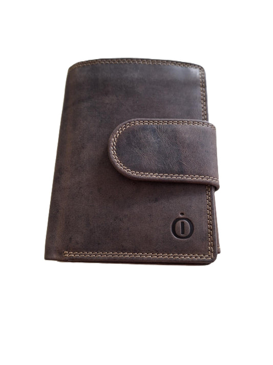 OI Hunter bruine leren dames of heren billfold hoog model afsluitbaar / unisex portemonnee voor veel pasjes met lip om af te sluiten / compacte beurs bruin leer / RFID SAFE / 668H