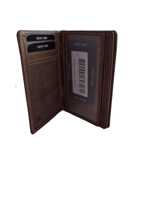 OI Hunter bruine leren pasjeshouder / groter formaat creditcardmapje ook voor papieren rijbewijs / Belgisch identiteitskaart mapje / Anti skim / bruin leer / 643AH