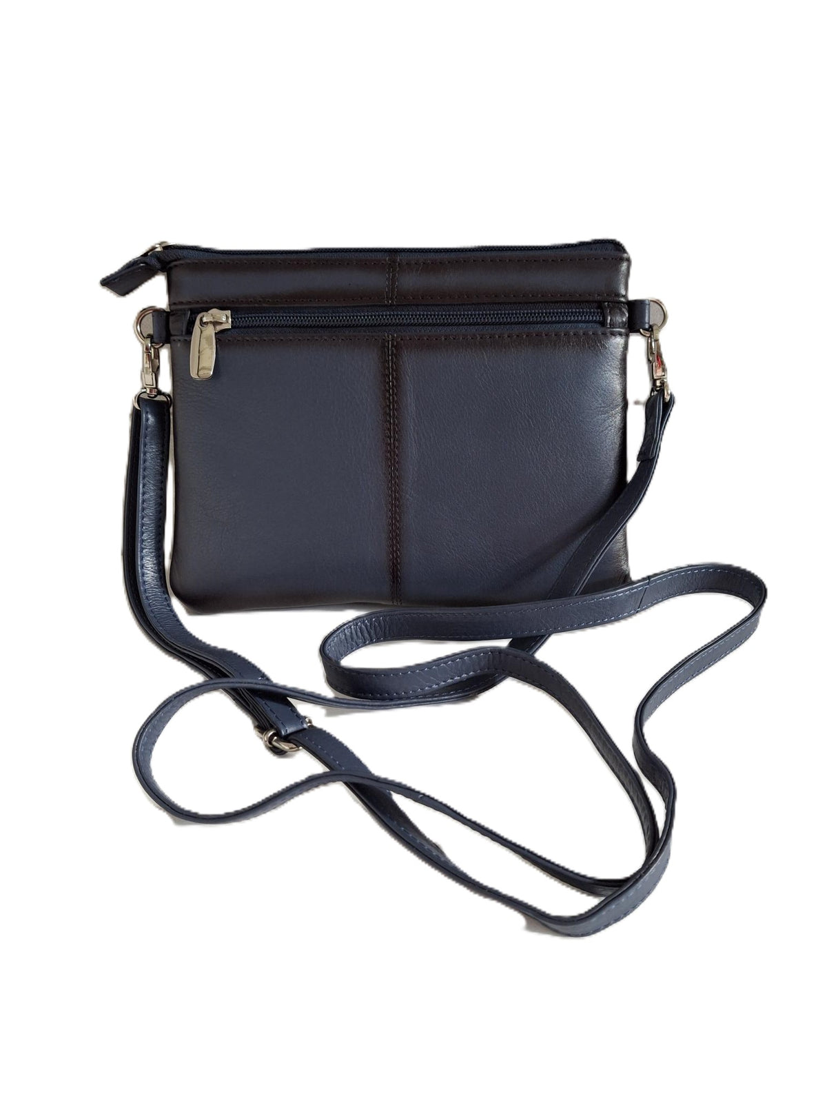 Oi blauw leren damestasje Tineke met Burnt Edges / plat praktisch schoudertasje met veel ritsen / festivaltasje compact ook cross te dragen / blauw leer met Burned Edges / 662BLUE BE