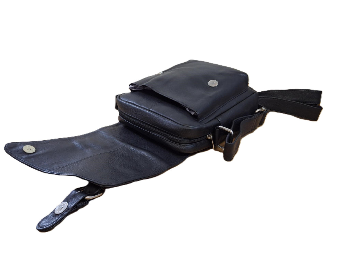 OI LUXE zwarte leren schoudertas Ruud / luxe tas om om te hangen voor dames / robuuste zwarte leren schoudertas Unisex / óók cross te dragen / zwart leer /m 595