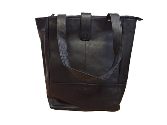 Oi zwarte lederen dames shopper groot / grote damestas voor over schouder met ruimte voor laptop / ruime lederen draagtas / leren schooltas / zwart rundsleder / 466