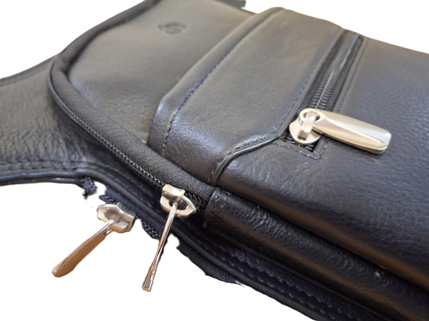 Oi zwarte lederen heuptas XL / verticale tas voor op heup of buik / grote tas om veilig te dragen / zwart leer / 615