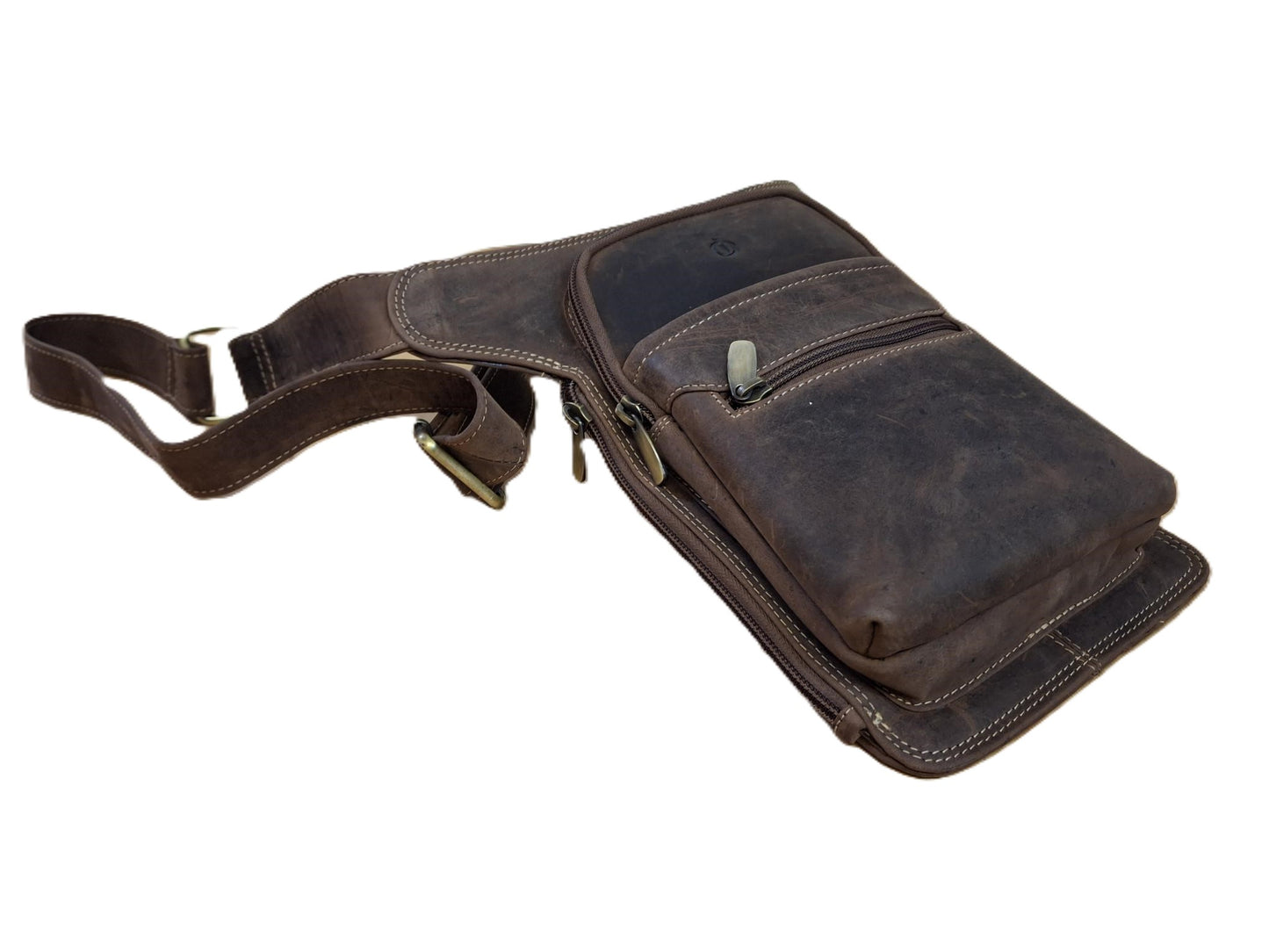 Oi Hunter bruine lederen heuptas XL / verticale tas voor op heup of buik / grote tas om veilig te dragen / bruin leer / 615H
