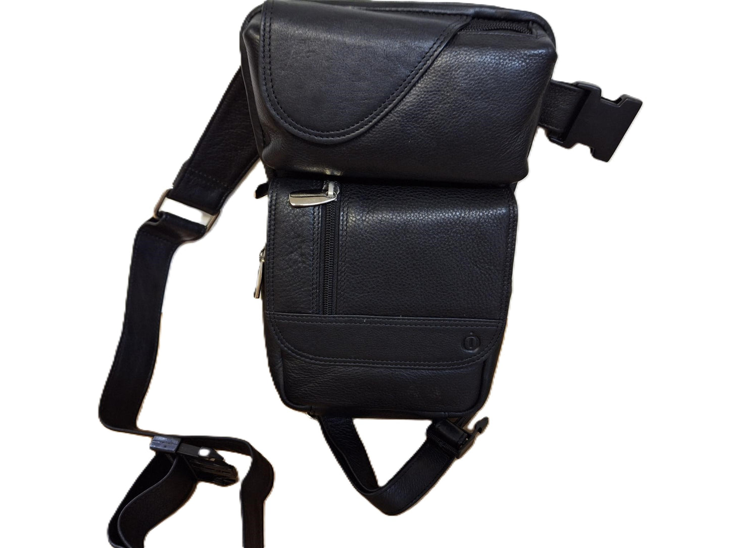 Oi zwarte leren Beentas Willem / stoere ruime been-tas / beenholster / praktische tas voor motorrijders / motortas voor om been / zwart leer / 598