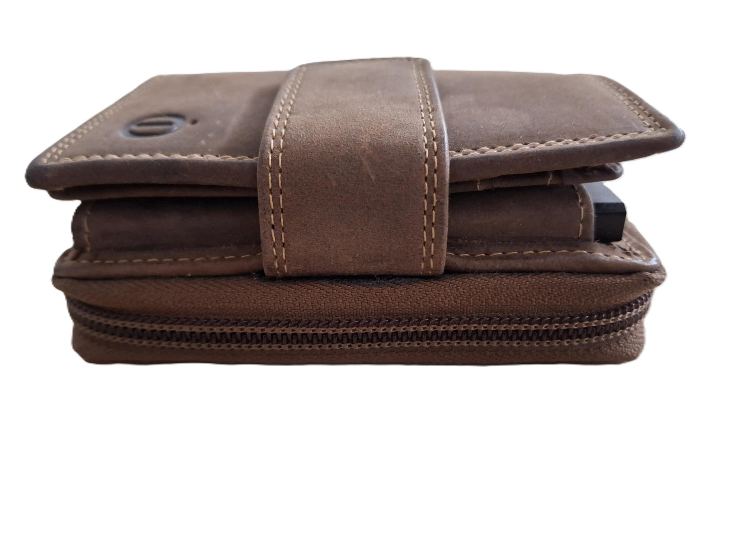 OI Hunter bruine leren ritsportemonnee met cardprotector / portemonnee met Figuretta pasjeshouder en ruim ritsvak voor muntgeld / complete portemonnee met anti skim kastje / leren beurs met metalen pasjeshouder en rits / Hunter bruin leer / 147H