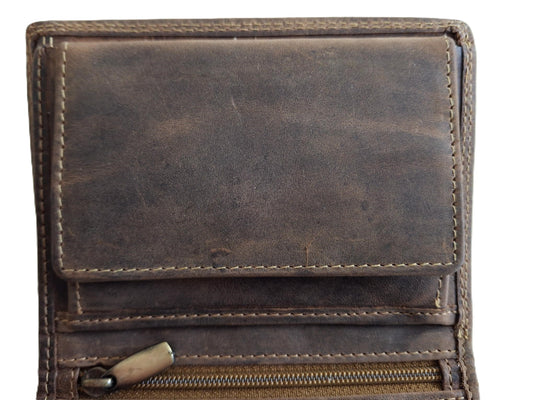 OI Hunter bruine leren billfold hoog model met wiener schachtel / uitgebreide portemonnee voor veel pasjes met vierkant vouwbakje voor muntgeld / anti skim / beurs met schudbak / Hunter bruin leer / 149H