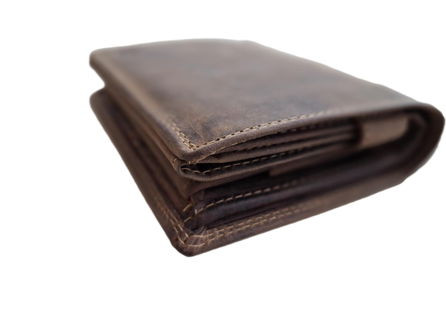 OI Hunter bruine leren billfold hoog model met wiener schachtel / uitgebreide portemonnee voor veel pasjes met vierkant vouwbakje voor muntgeld / anti skim / beurs met schudbak / Hunter bruin leer / 149H
