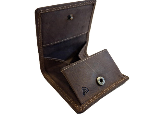 Oi Hunter bruine leren vierkant Kleingeldbeursje / wiener schachtel / klein vierkant vouwportemonneetje voor muntgeld / leren kleingeld bakje / bruin / 200H