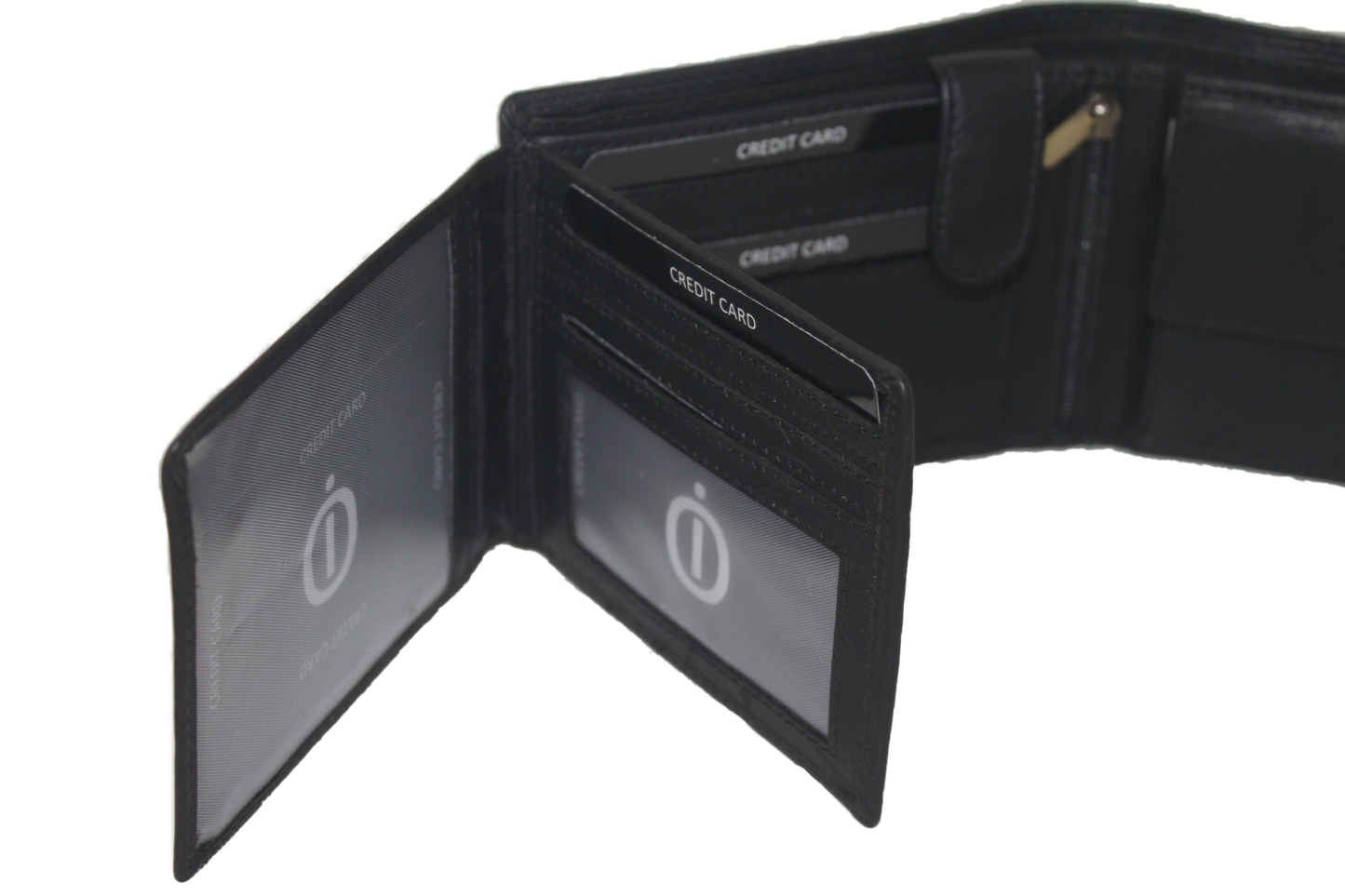 OI leren heren billfold / portemonnee laag model / anti skim / zwart 102