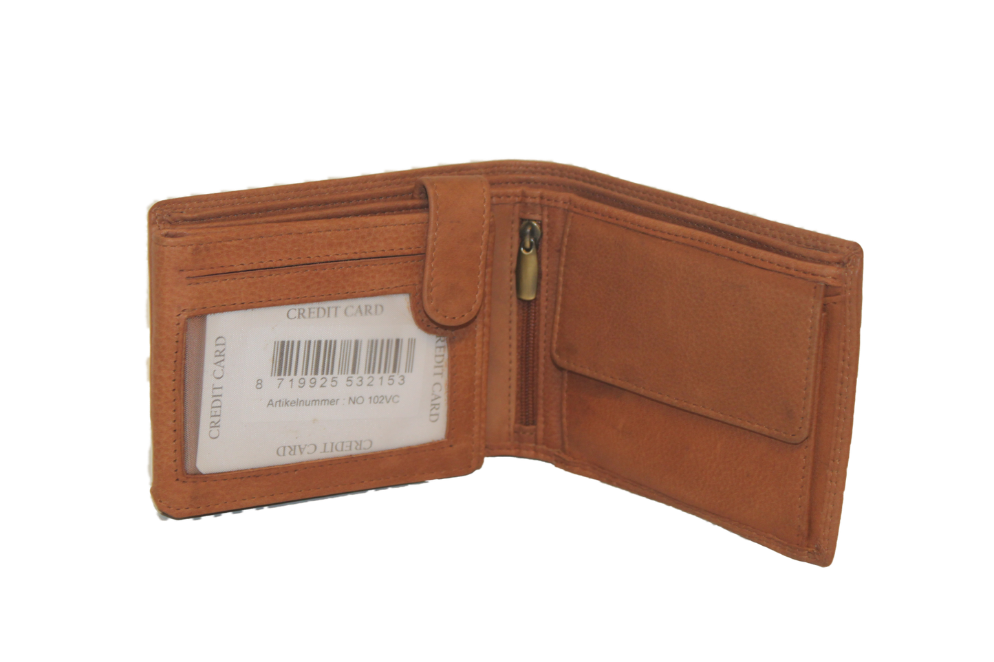 OI leren heren billfold / portemonnee laag model / anti skim / cognac 102VC