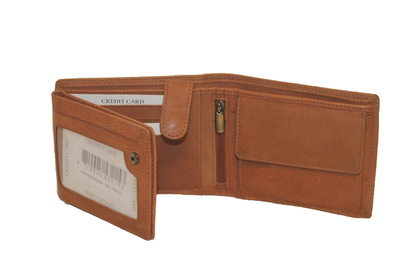 OI leren heren billfold / portemonnee laag model / anti skim / cognac 102VC