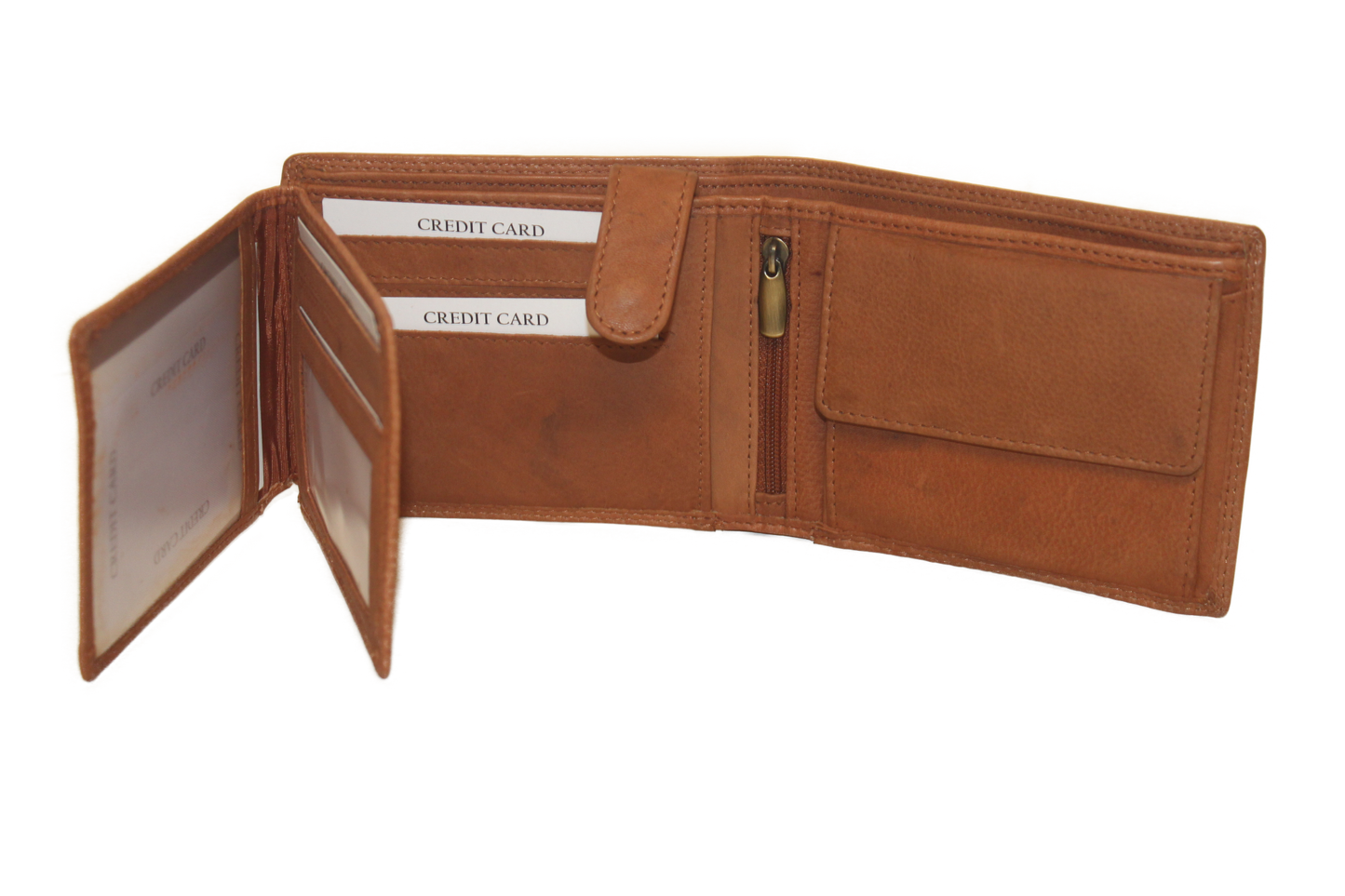 OI leren heren billfold / portemonnee laag model / anti skim / cognac 102VC