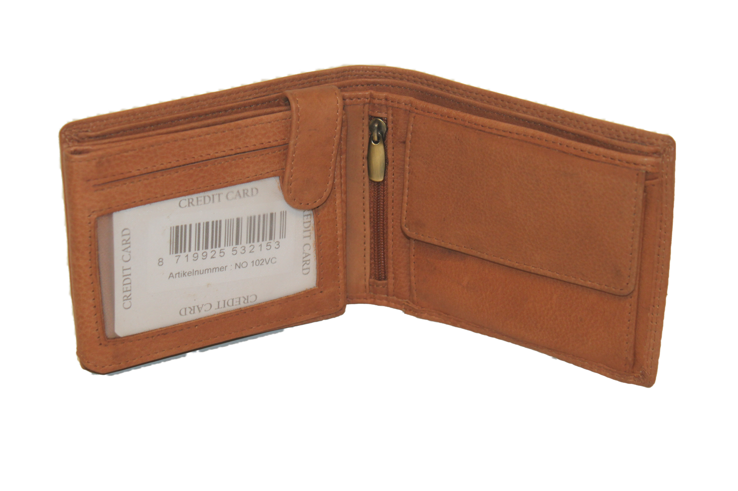 OI leren heren billfold / portemonnee laag model / anti skim / cognac 102VC