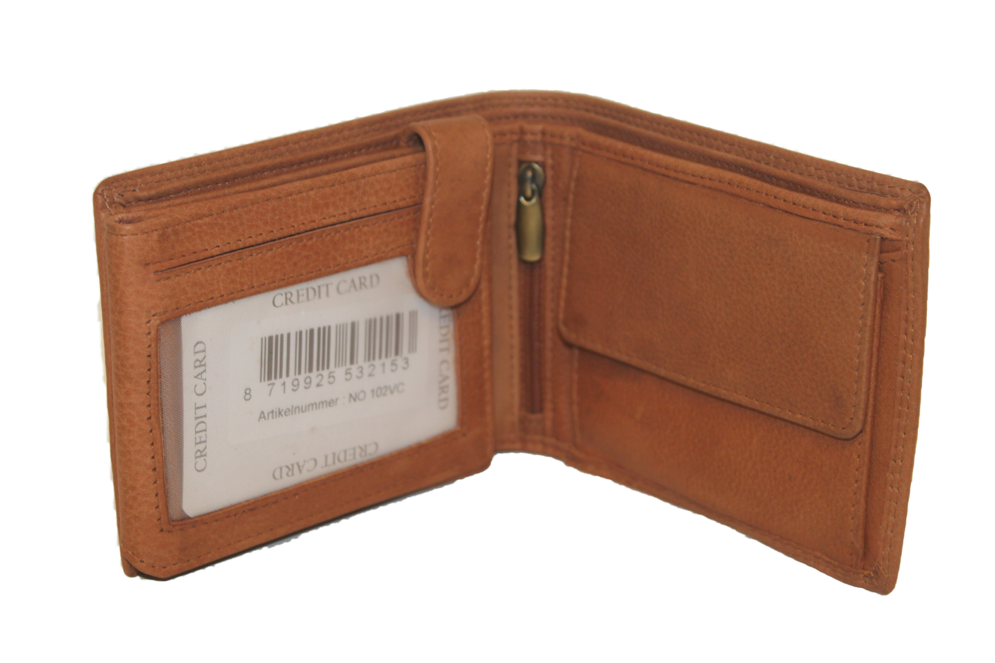 OI leren heren billfold / portemonnee laag model / anti skim / cognac 102VC