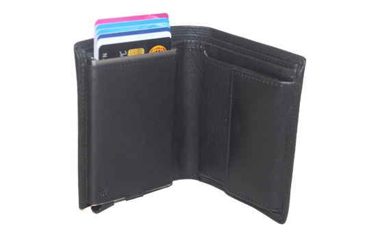 OI leren Billfold/ gewone portemonnee met cardprotector/pasjeshouder groot/zwart / anti skim 115