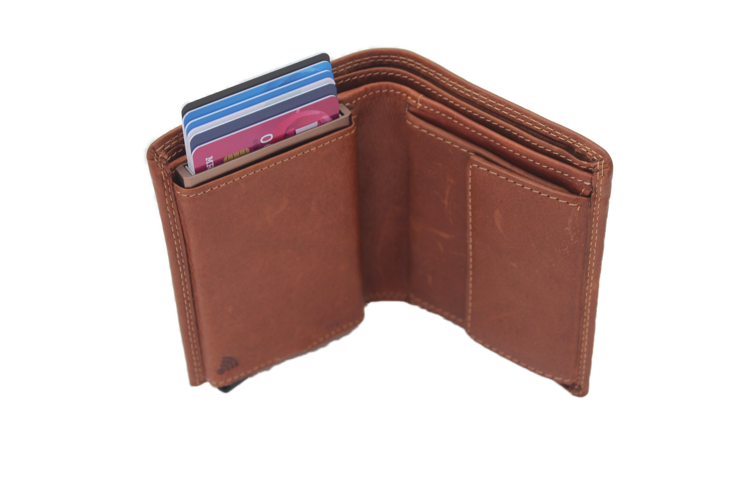 OI Billfold met cardprotector/ kaarthouder/ groot / camel cognac/ anti skim 115VC