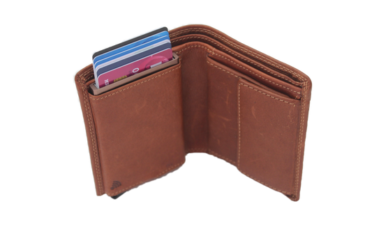 OI Billfold met cardprotector/ kaarthouder/ groot / camel cognac/ anti skim 115VC