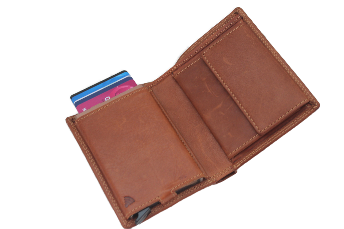 OI Billfold met cardprotector/ kaarthouder/ groot / camel cognac/ anti skim 115VC