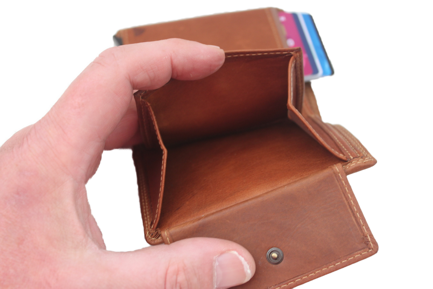 OI Billfold met cardprotector/ kaarthouder/ groot / camel cognac/ anti skim 115VC
