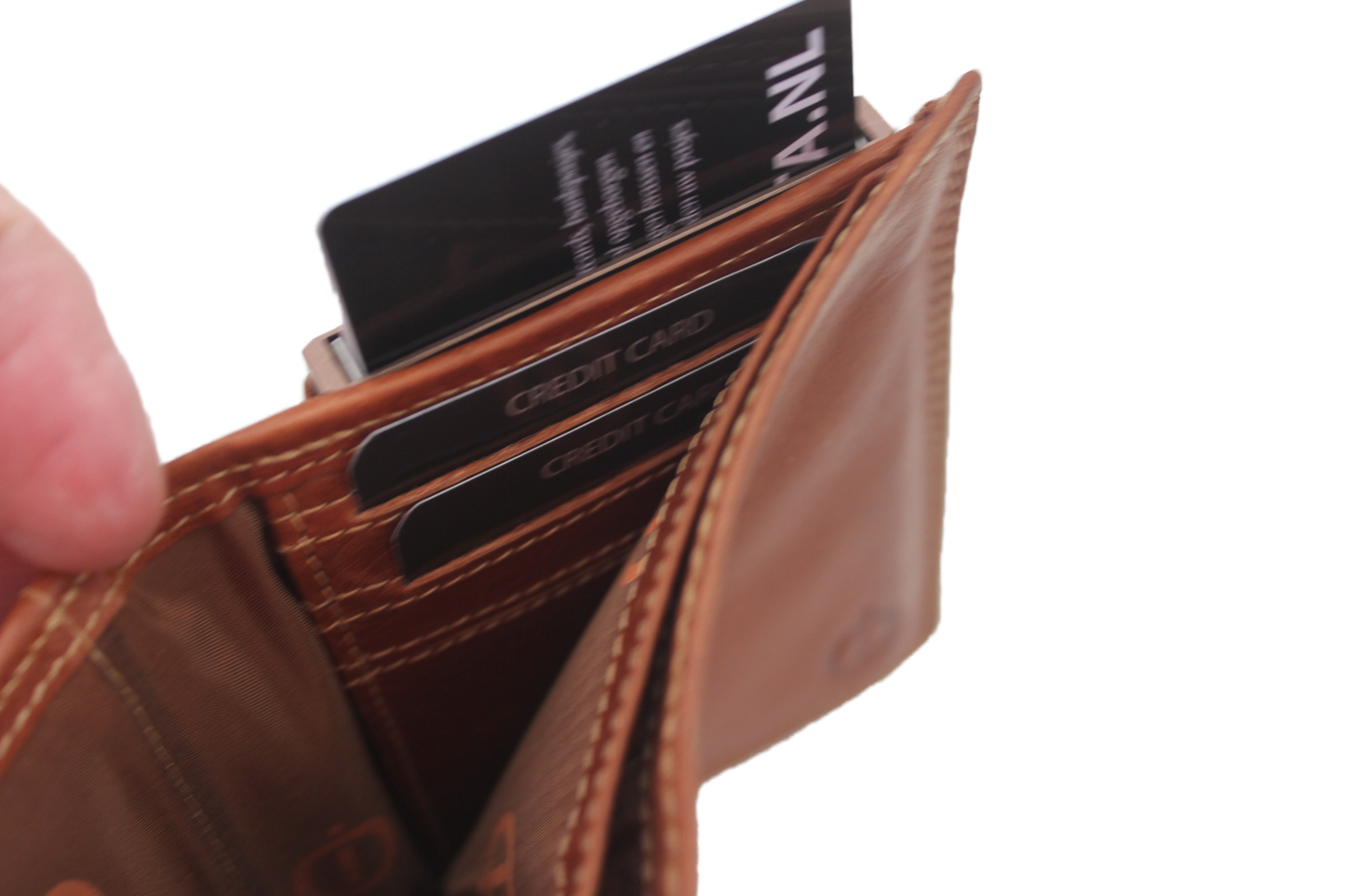 OI Billfold met cardprotector/ kaarthouder/ groot / camel cognac/ anti skim 115VC