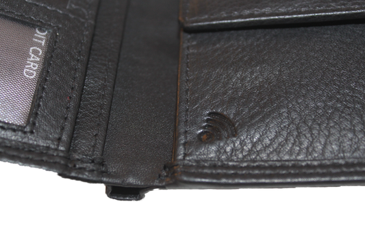 OI zwarte lederen herenportemonnee / zeer platte billfold laag model / dunne herenbeurs / RFID SAFE / zwart leer / 116