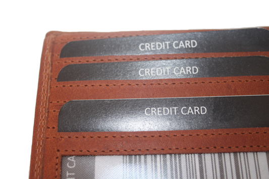 OI tan- licht bruine lederen herenportemonnee / zeer platte billfold laag model / dunne herenbeurs / RFID SAFE / camel- zandkleurig leer / 116VC