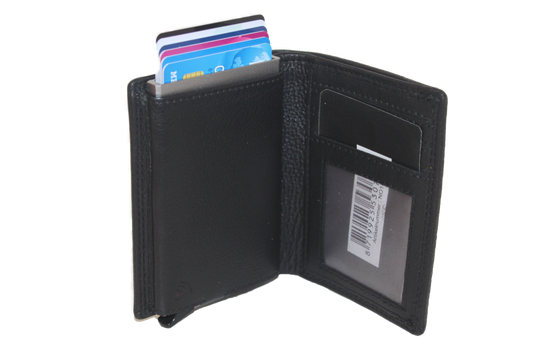 OI compacte portemonnee met cardprotector / pasjeshouder en 3 extra pasjes / zwart leer /anti skim 145