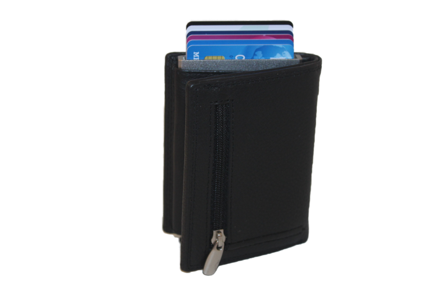 OI compacte portemonnee met cardprotector / pasjeshouder en 3 extra pasjes / zwart leer /anti skim 145