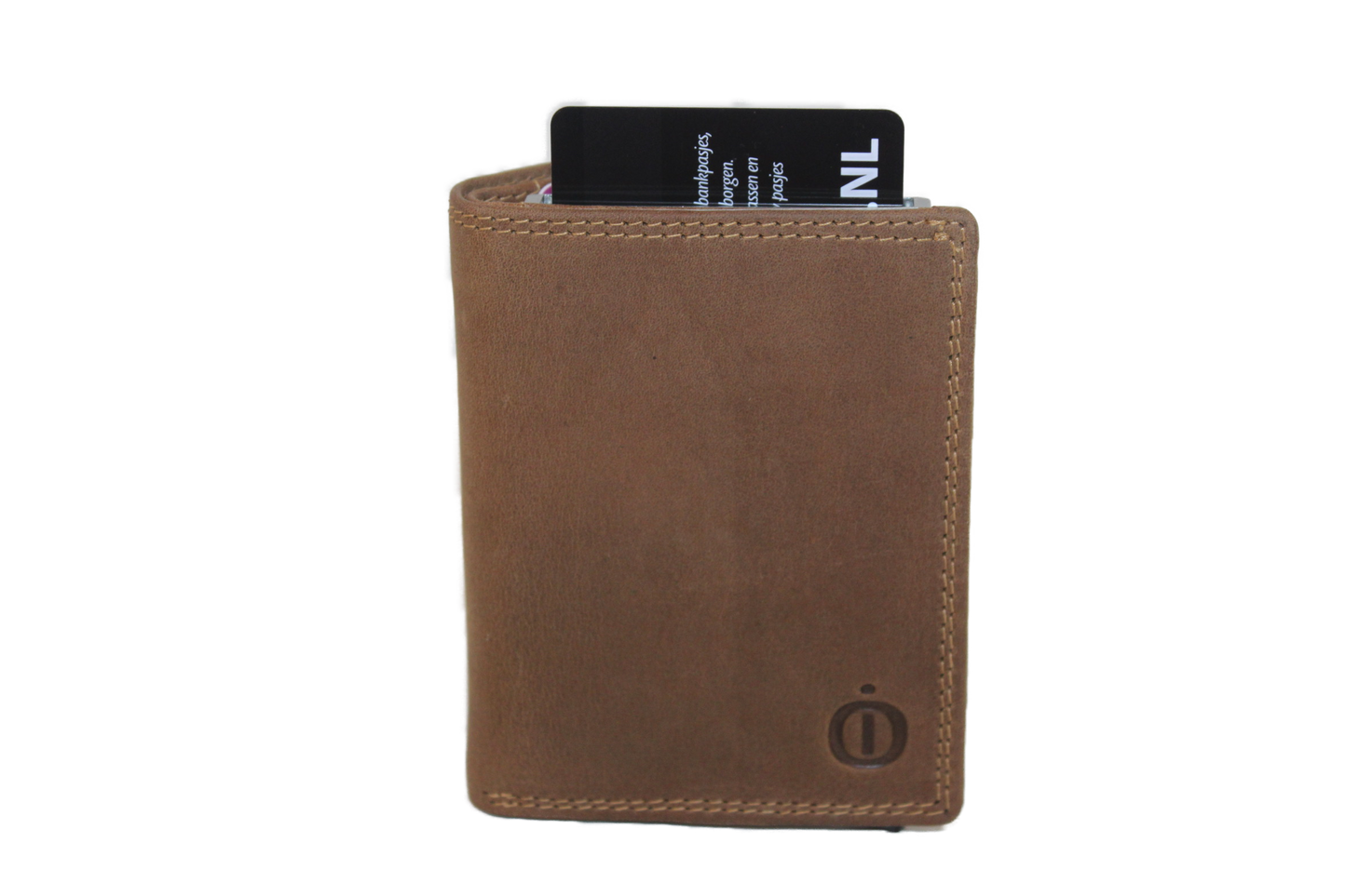 OI compacte portemonnee met cardprotector / pasjeshouder en 3 extra pasjes / Hunter bruin leer /anti skim 145