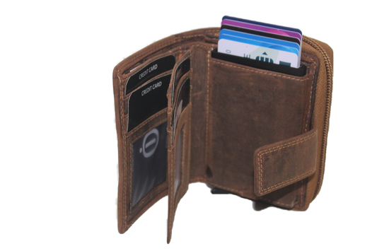 OI Rits portemonnee met cardprotector / anti skim / Hunter bruin 147H