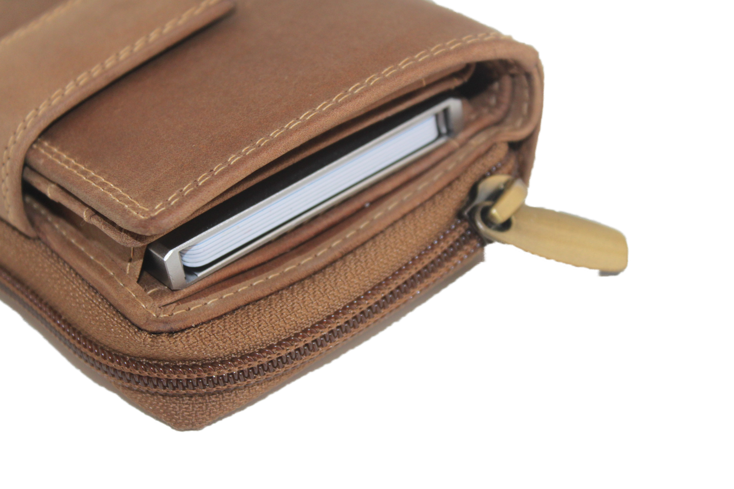 OI Rits portemonnee met cardprotector / anti skim / Hunter bruin 147H