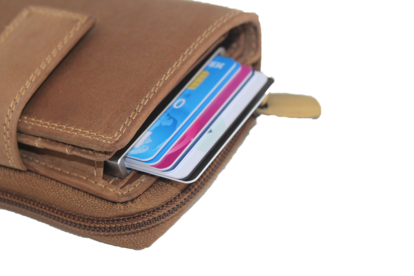 OI Rits portemonnee met cardprotector / anti skim / Hunter bruin 147H