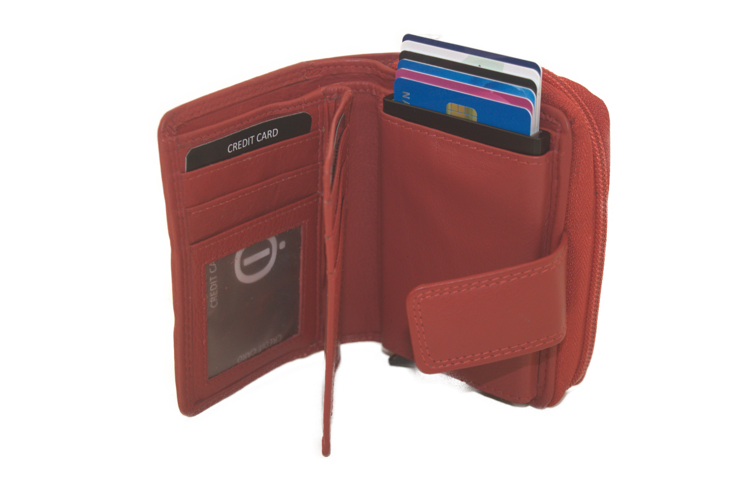 OI Rits portemonnee met cardprotector / anti skim / Rood 147R
