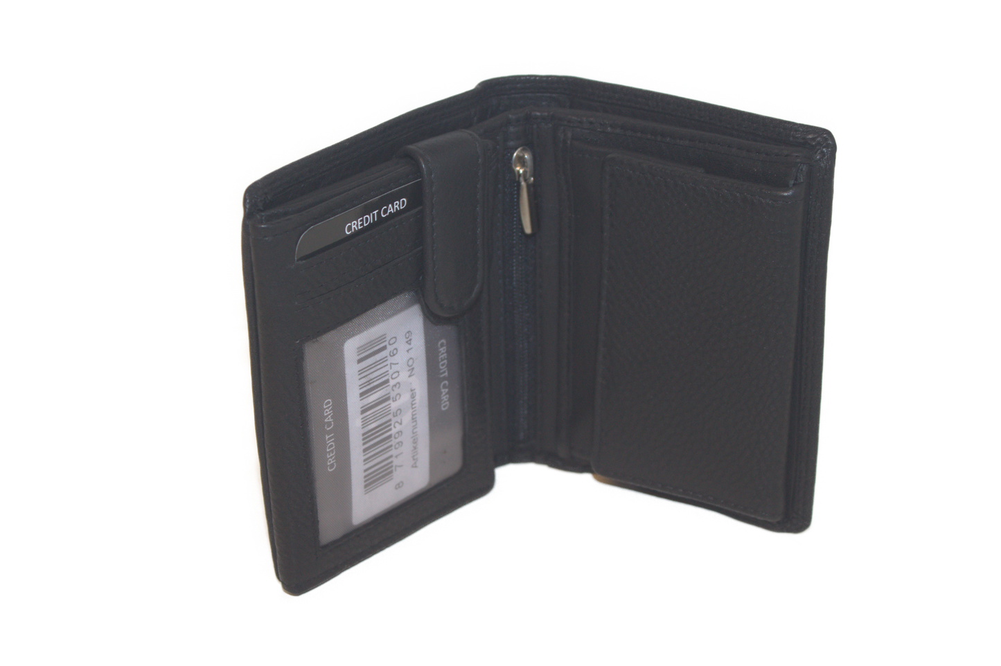 OI Hoog model billfold met wiener schachtel uitgebreid, vierkant muntgeld vakje / zwart 149
