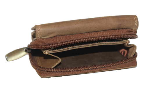 OI Hunter bruine leren rits portemonnee origineel / ouderwetse Trifold portemonnee / herenbeurs met rits / anti skim / Hunter bruin / 169H