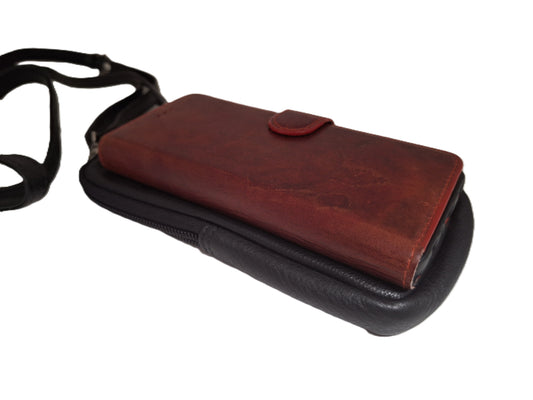 Telefoontasje met schouderbandje leer 585
