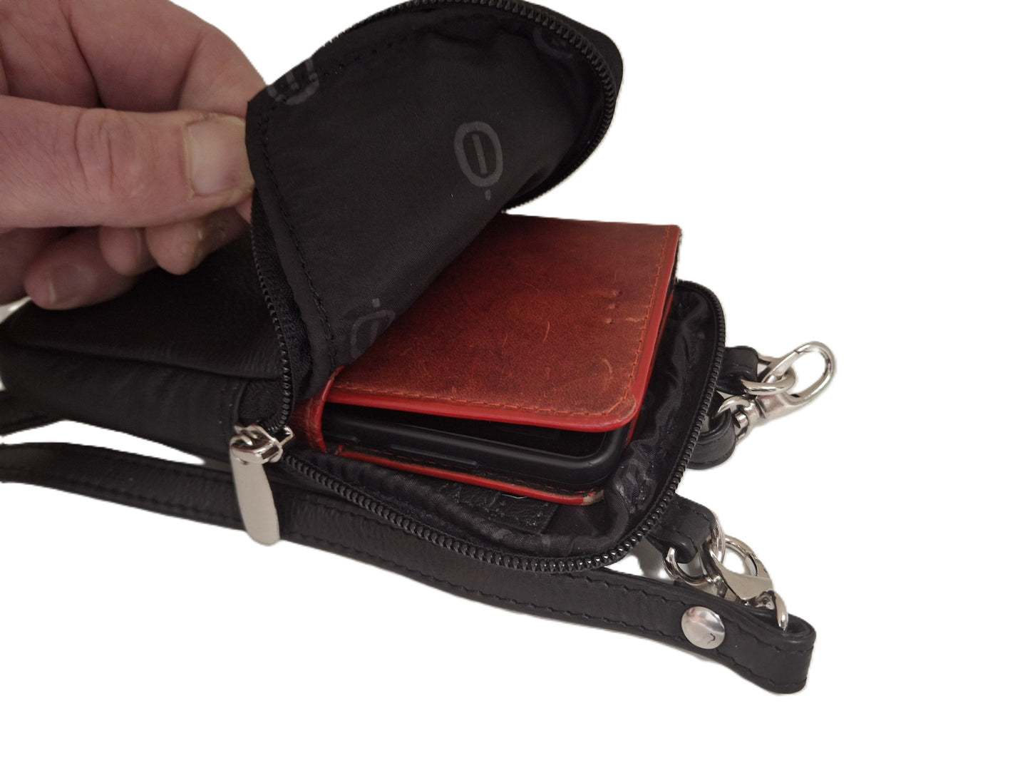 Telefoontasje met schouderbandje leer 585