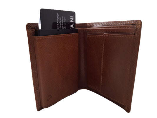 Luxe leren Billfold/ gewone portemonnee met cardprotector/pasjeshouder groot/ anti skim 115 Crunch cognac