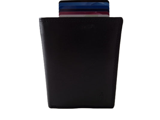 OI LUXE bruine leren billfold met cardprotector / normale portemonnee met Figuretta pasjeshouder / complete portemonnee met anti skim kastje / leren beurs met metalen pasjeshouder / glad bruin leer / 115Brown CRUNCH