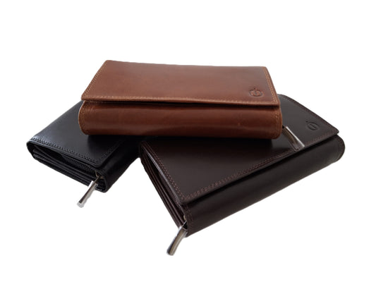 Luxe lange Overslagportemonnee / Ruime dames beurs / extra pasjes / Skim veilig / 211 Crunch bruin